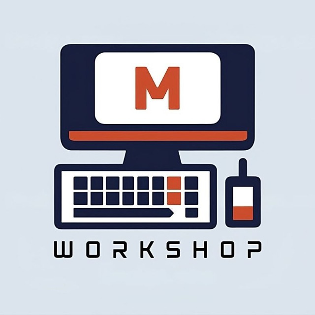Logo di Mike Workshop: un computer stilizzato con la lettera M sullo schermo e la scritta WORKSHOP sotto